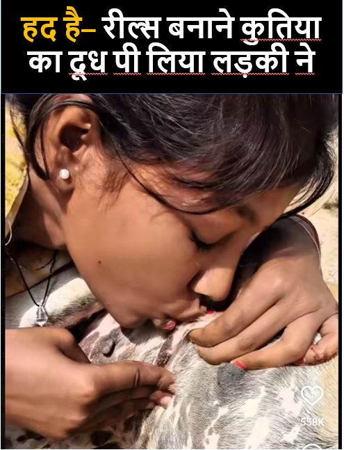 रील्स बनाने कुतिया का दूध पिया लड़की ने, सोशल मीडिया में जमकर ट्रोल हो रही है